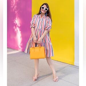 Jcrew Tiered Popover Dress Multi Stripes Poplin